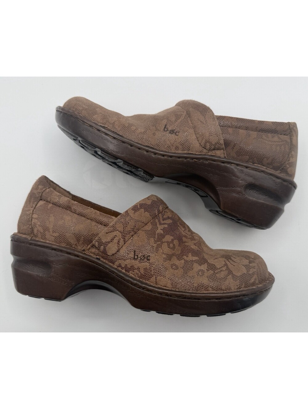 BOC Born Concept Peggy Brown Floral Clogs Slip In Mule Women’s Shoes Chunky Heel
